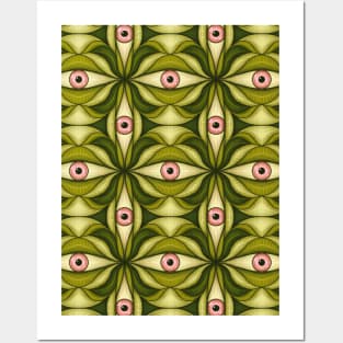 Ghost Eyes Plant Botanical Pattern Green Pink Posters and Art